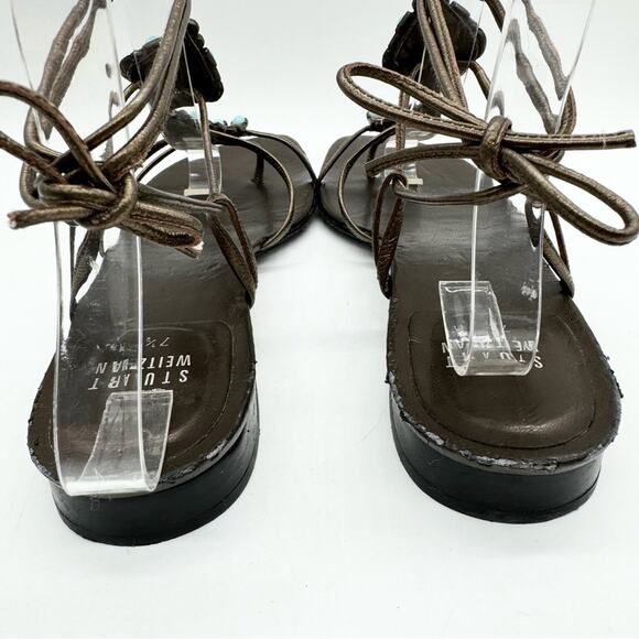 Stuart Weitzman Alaking Crystal Embellished Gladiator Sandal In Brass Mordorf - Picture 9 of 11